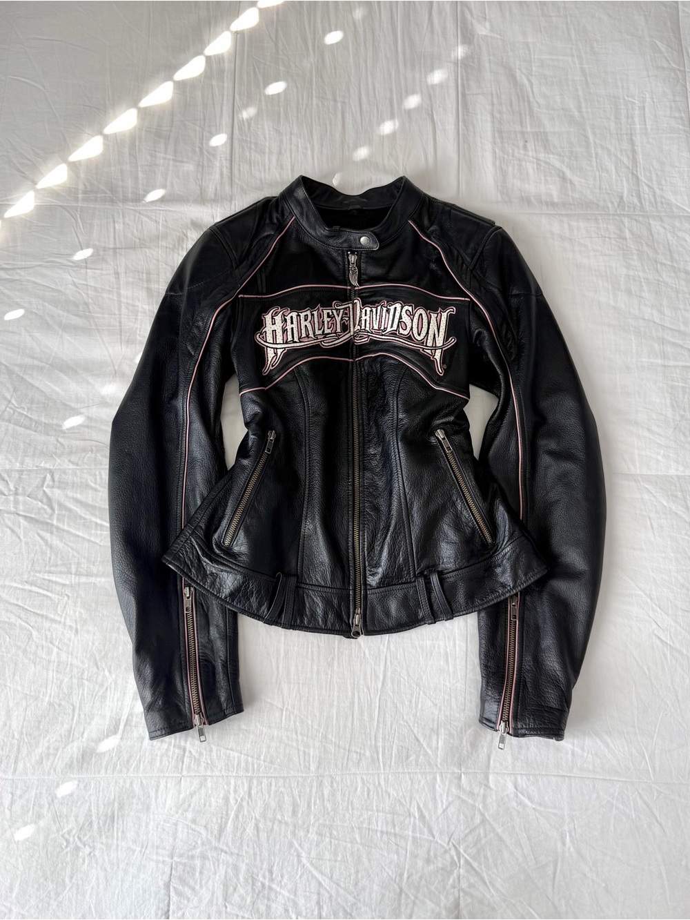 Vintage 2003 Harley Davidson “Tempest” Black & Pink Leather Motorcycle Jacket S